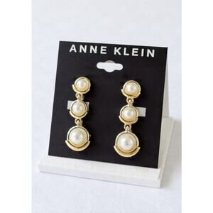 Anne Klein Pearl Drop Clup On Earrings New